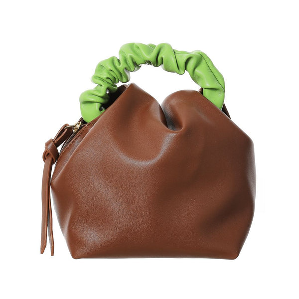 Wrinkled Color Blocking Crossbody Handbag(Coffee)