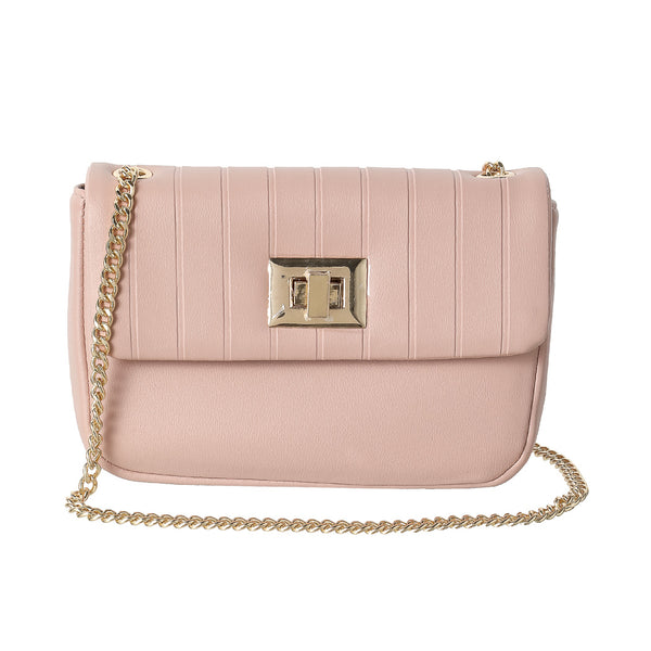 Debossed Crossbody Shoulder Bag with Chain(Pink)