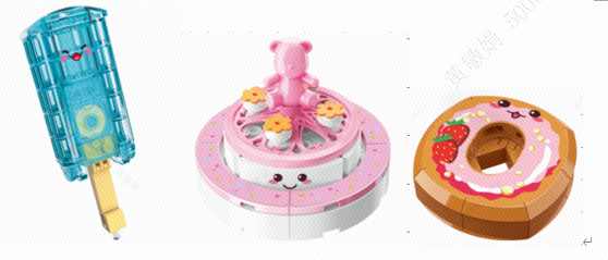 Dessert Series Building Blocks - 3 Assorted Models(Ice Pop, Little Bear Cake, Donut)