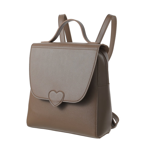 Heart Design Solid Color Flap-Over Backpack(Brown)