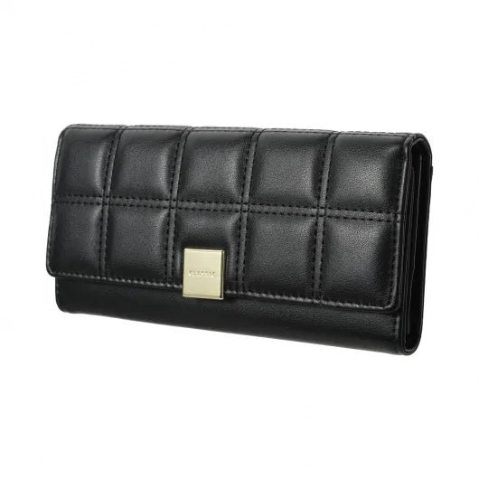 Women's Long Stitches Decorated Grid Wallet(Black)