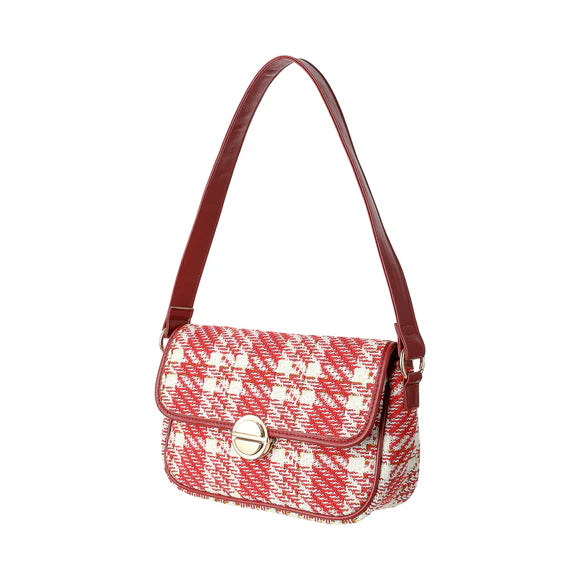 Plaid Crossbody Shoulder Bag with Flap(Red)