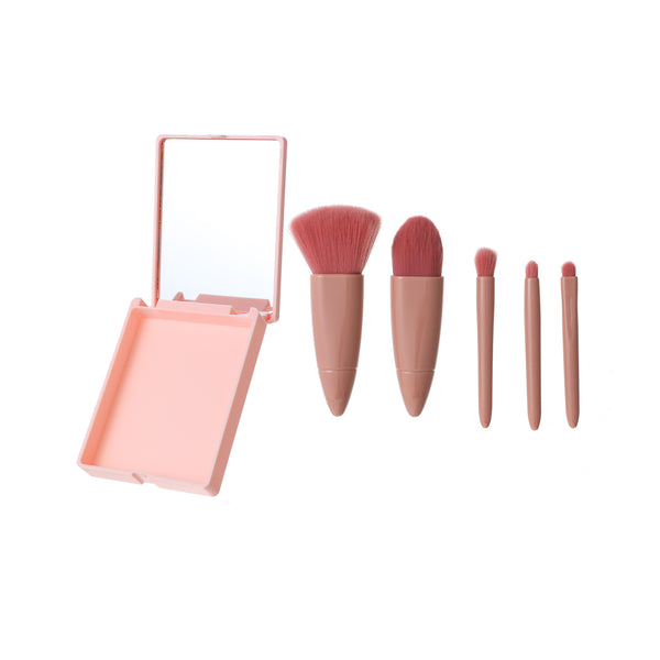 Portable Makeup Brushes Set with Mirror Box (5 pcs)