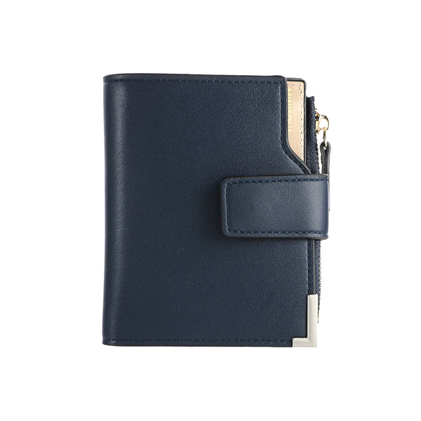 Multipurpose Color Blocking Short Matte Wallet with Hasp (Dark Blue)