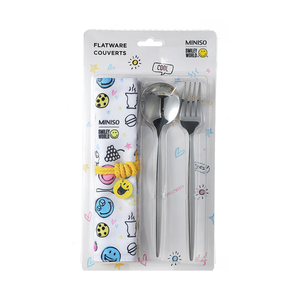 SmileyWorld Collection Flatware Set with Storage Bag (Spoon + Fork)