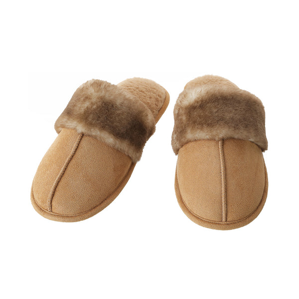 Warm Series Men?s Closed Toe Suede Fleece Plush Slippers (Brown,43-44)