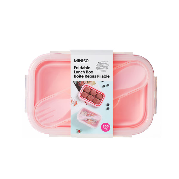 Foldable Silicone Lunch Box with Spoon (800mL)(Pink)