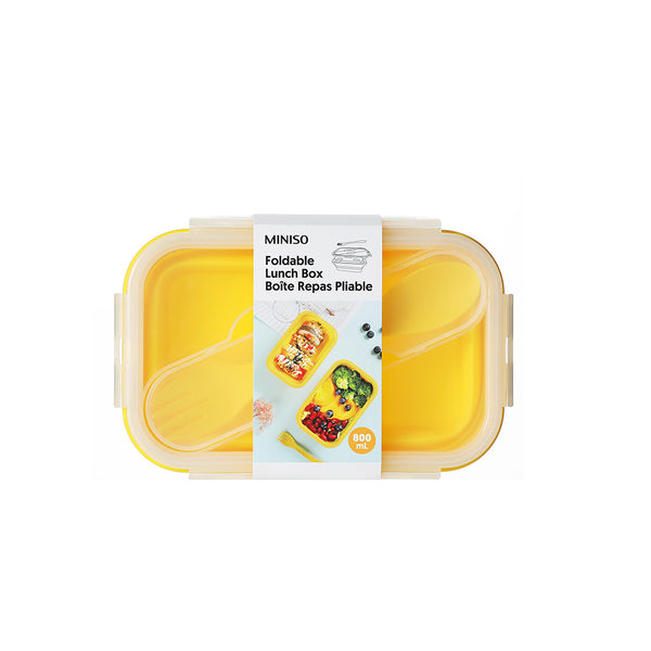 Foldable Silicone Lunch Box with Spoon (800mL)(Yellow)