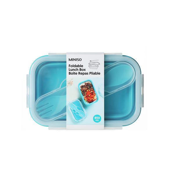 Foldable Silicone Lunch Box with Spoon (800mL)(Blue)