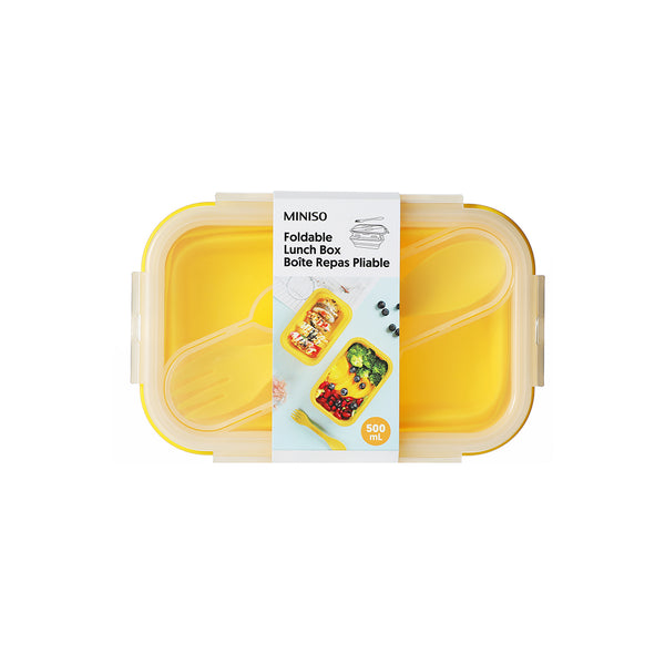 Foldable Silicone Lunch Box with Spoon (500mL)(Yellow)