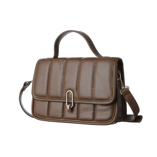 Quilted Crossbody Handbag with Flap and Lock(Khaki)