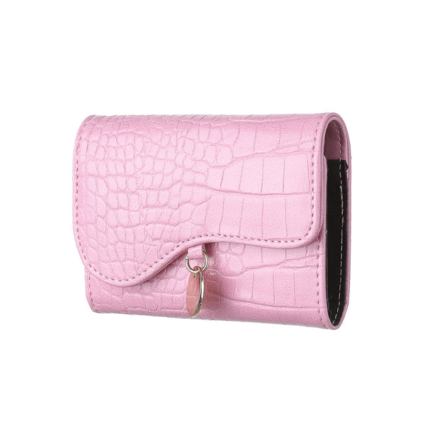 Accordion Design Crocodile Print Card Pouch with Round Pendant(Pink)