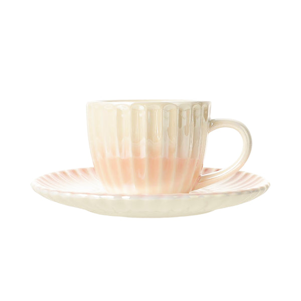 Iridescent Ribbed Coffee Cup with Saucer (160mL, Pink)