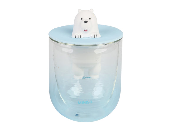 We Bare Bears Collection 5.0 Double Wall Glass Water Bottle with Strainer(Ice Bear)