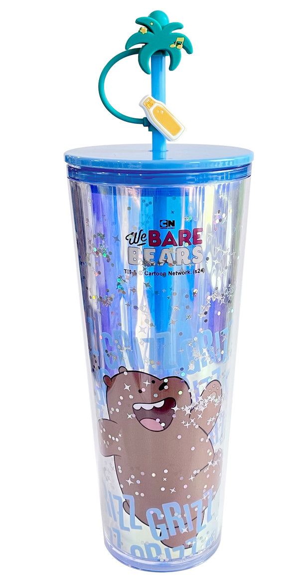 We Bare Bears Seaside Music Festival Double Wall Plastic Tumbler with Straw (800mL)(Grizz)