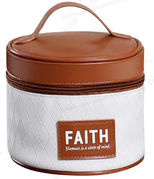 Diamond Pattern Barrel Cosmetic Bag(Brown)