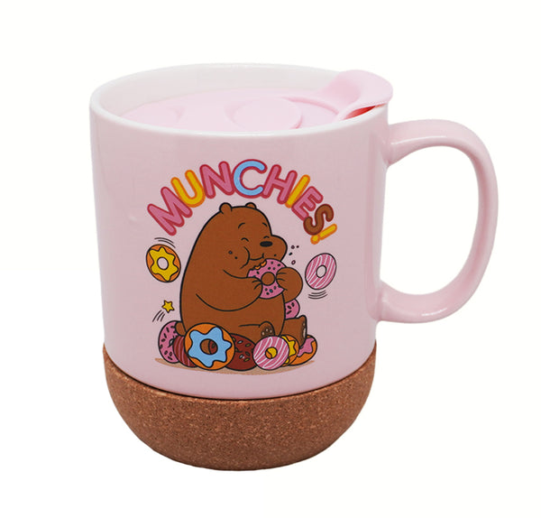 We Bare Bears Collection Dessert Series Ceramic Cup with Cork Bottom and Lid (300mL)(Pink)