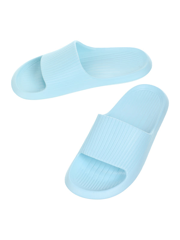 Women's Striped Soft Sole Bathroom Slippers (Light Blue,37-38)