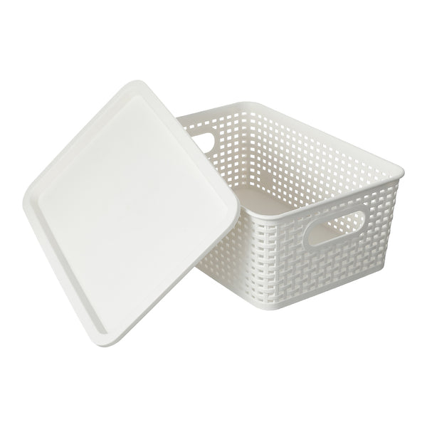 Plaid Storage Basket with Cover (M)