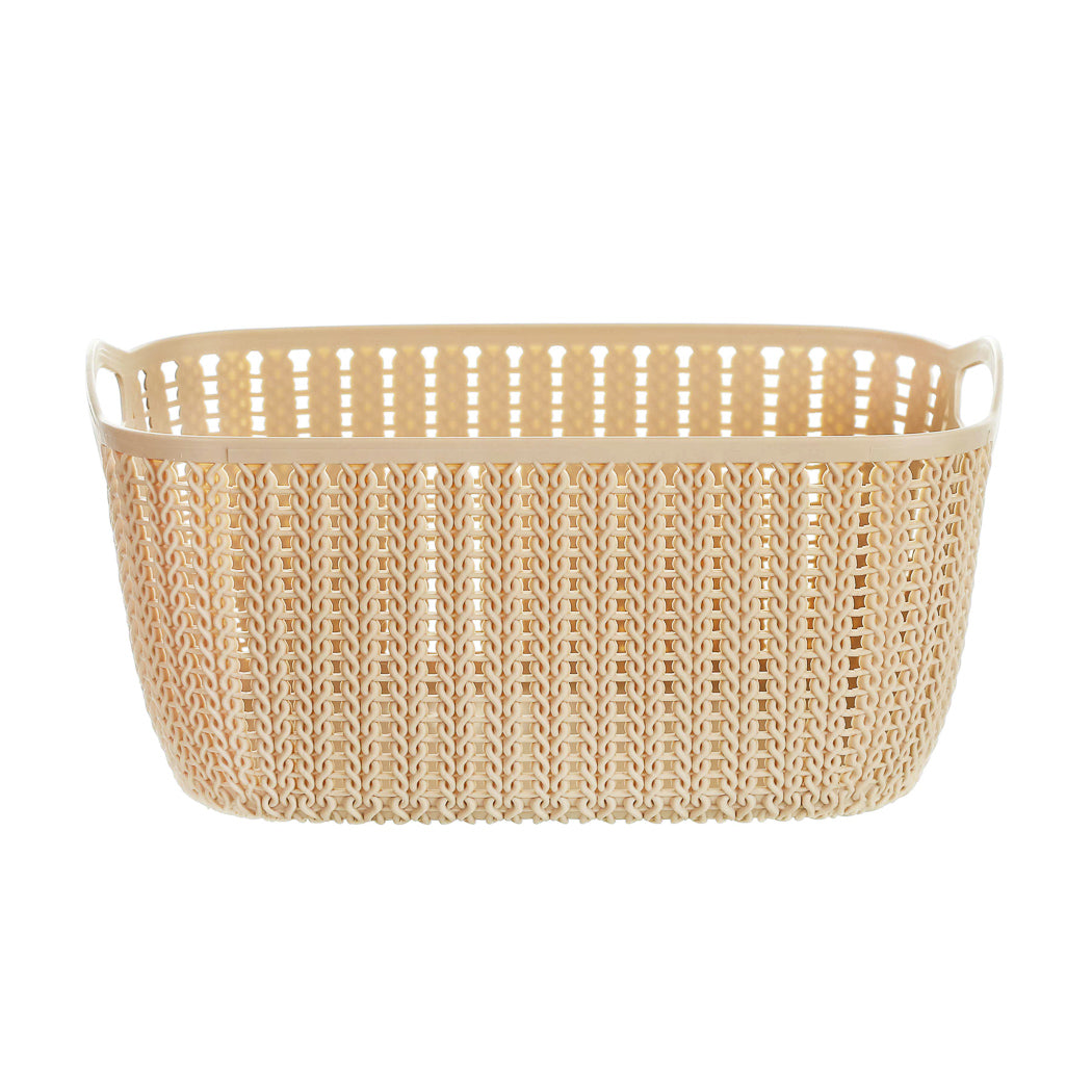 Small Plaited Rectangular Storage Bucket (Khaki) Small Plaited Rectangular Storage Bucket (Khaki)