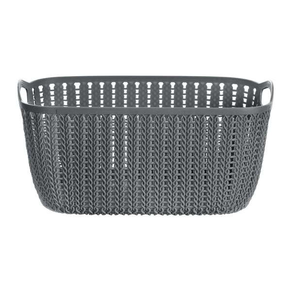 Small Plaited Rectangular Storage Bucket (Dark Grey)