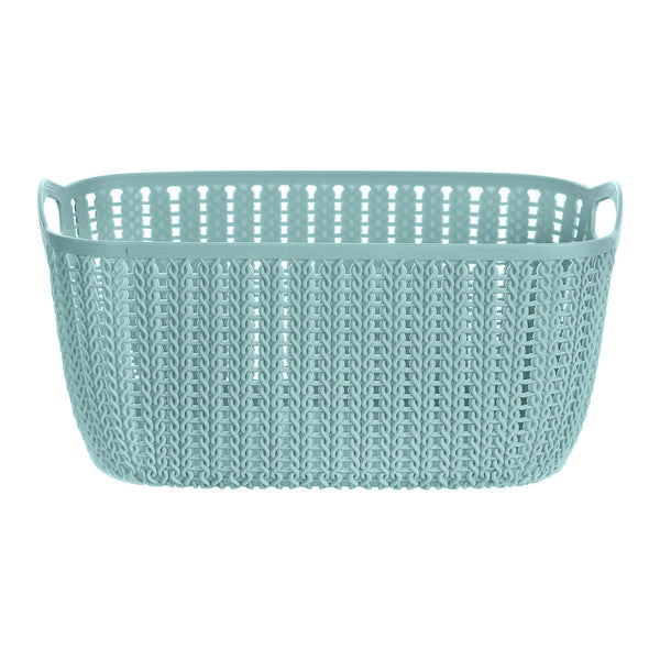 Small Plaited Rectangular Storage Bucket (Blue)