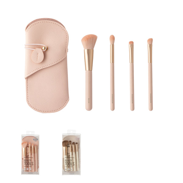 Skin-Friendly Portable Makeup Brushes Set (4 pcs & Storage Case)