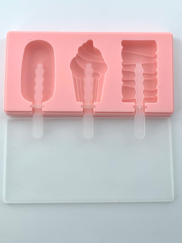 3 Cavities Popsicle Molds(Pink)