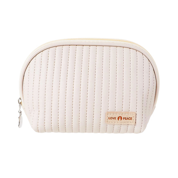 Soft Quilted Striped Half Moon Cosmetic Bag(Apricot)