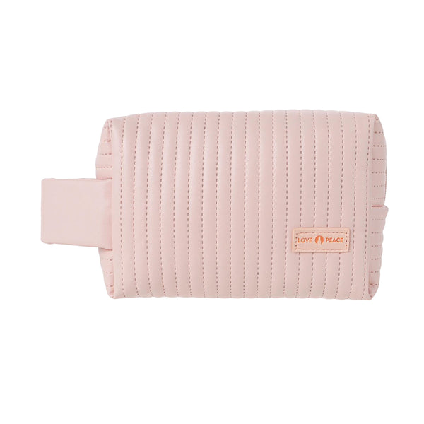 Soft Quilted Striped Cosmetic Bag with Strap Handle(Pink)