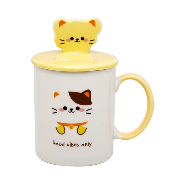 Cartoon Series Ceramic Cup with Lid (340mL)(Cat)