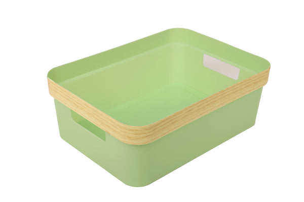 Storage Bin with Wood Grain Design Rim (L)(Green)