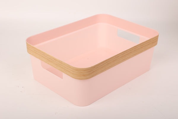 Storage Bin with Wood Grain Design Rim (L)(Pink)