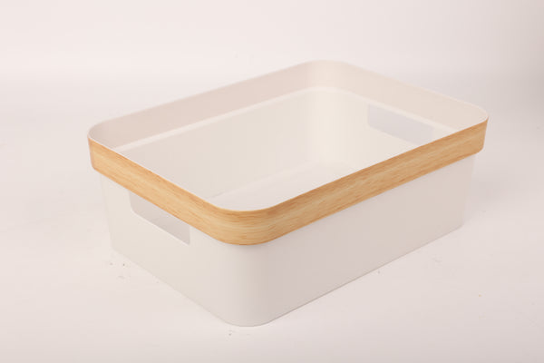 Storage Bin with Wood Grain Design Rim (L)(White)