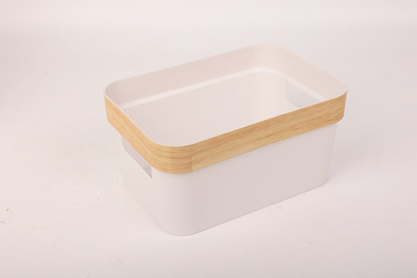 Storage Bin with Wood Grain Design Rim (S)(White)