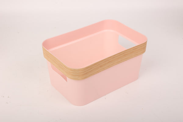 Storage Bin with Wood Grain Design Rim (S)(Pink)