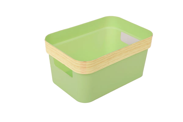 Storage Bin with Wood Grain Design Rim (S)(Green)