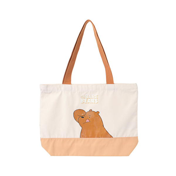 We Bare Bears Collection Color Blocking Trapezoid Shopping Bag(Brown)