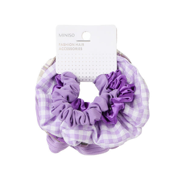 Dark Purple Series Grid Hair Scrunchies (5 pcs, Large & Small)