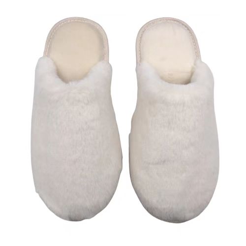 Warm Winter Series Women’s Classic Solid Color Plush Slippers(White, 39-40)