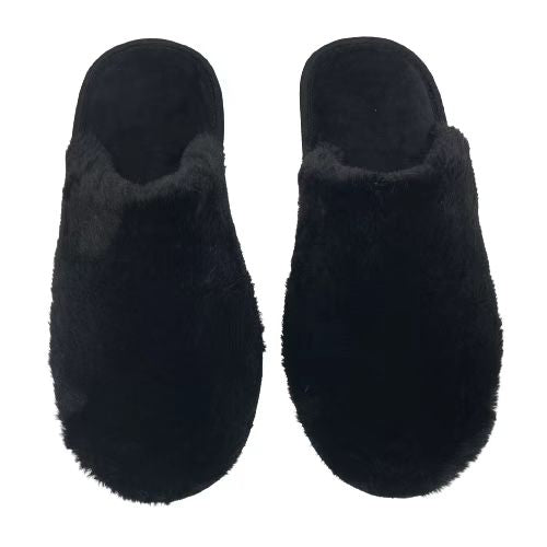 Warm Winter Series Men’s Classic Solid Color Plush Slippers(Black, 41-42)