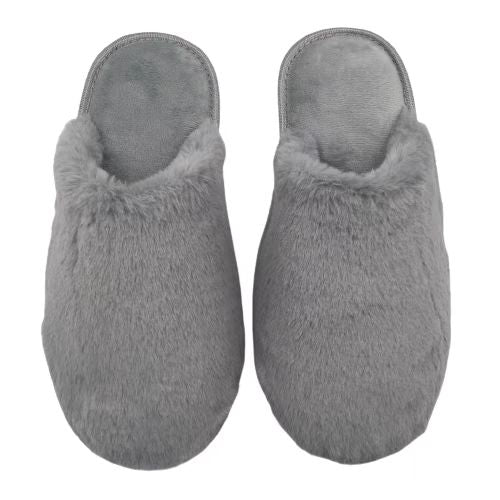 Warm Winter Series Men’s Classic Solid Color Plush Slippers(Gray, 43-44)