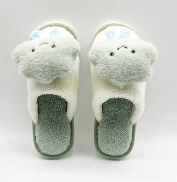 Cute 3D Cloud Series Women’s Plush Slippers(Green, 35-36)