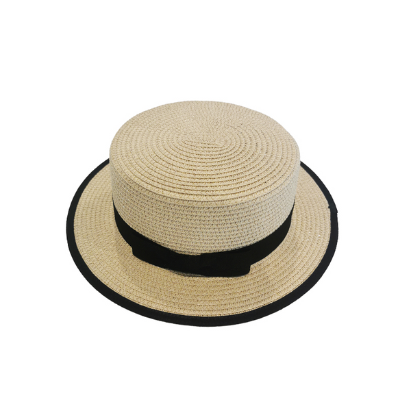 Family Style Adults’ Hemming Straw Boater Hat(Beige)