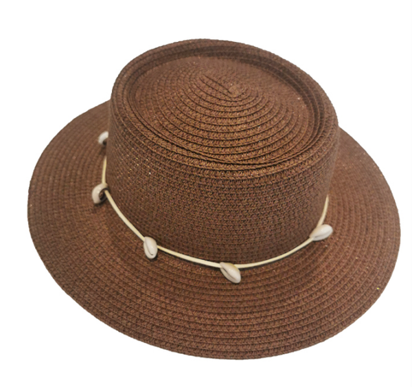 Straw Hat with Shell Strap(Brown)