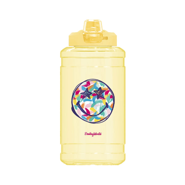 SmileyWorld Collection Large Capacity Plastic Water Bottle with Straw (1900mL, Yellow)