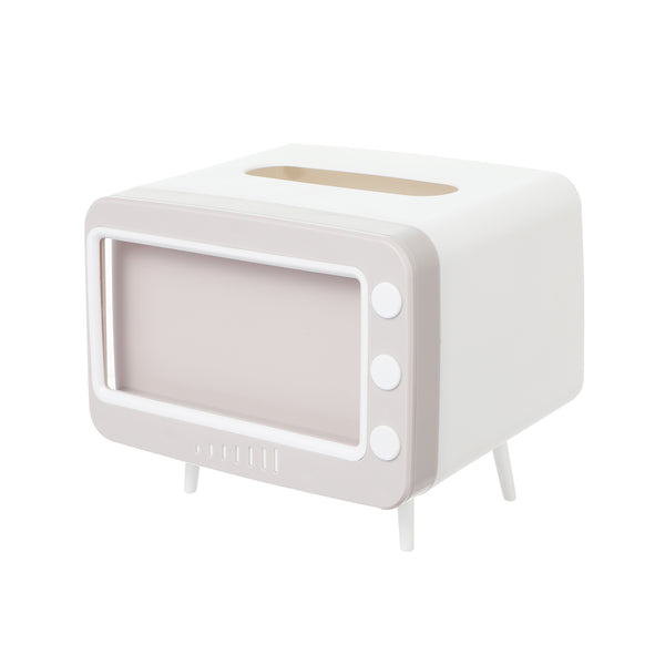 TV Shaped Tissue Box with Phone Holder(White & Gray)