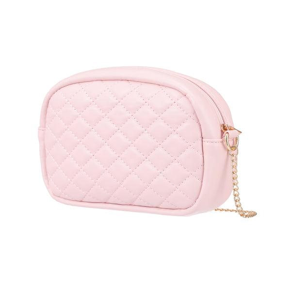 Diamond Lattice Pattern Quilted Crossbody Bag with Chain(Pink)