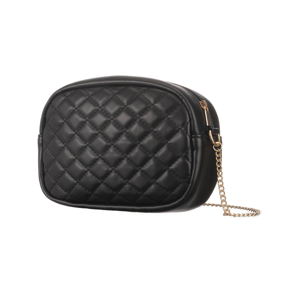 Diamond Lattice Pattern Quilted Crossbody Bag with Chain(Black)