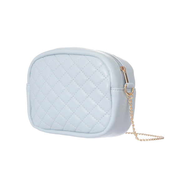 Diamond Lattice Pattern Quilted Crossbody Bag with Chain(Light Blue)